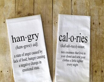 set of 2 kitchen towels hangry definition calories definition etsy etsy
