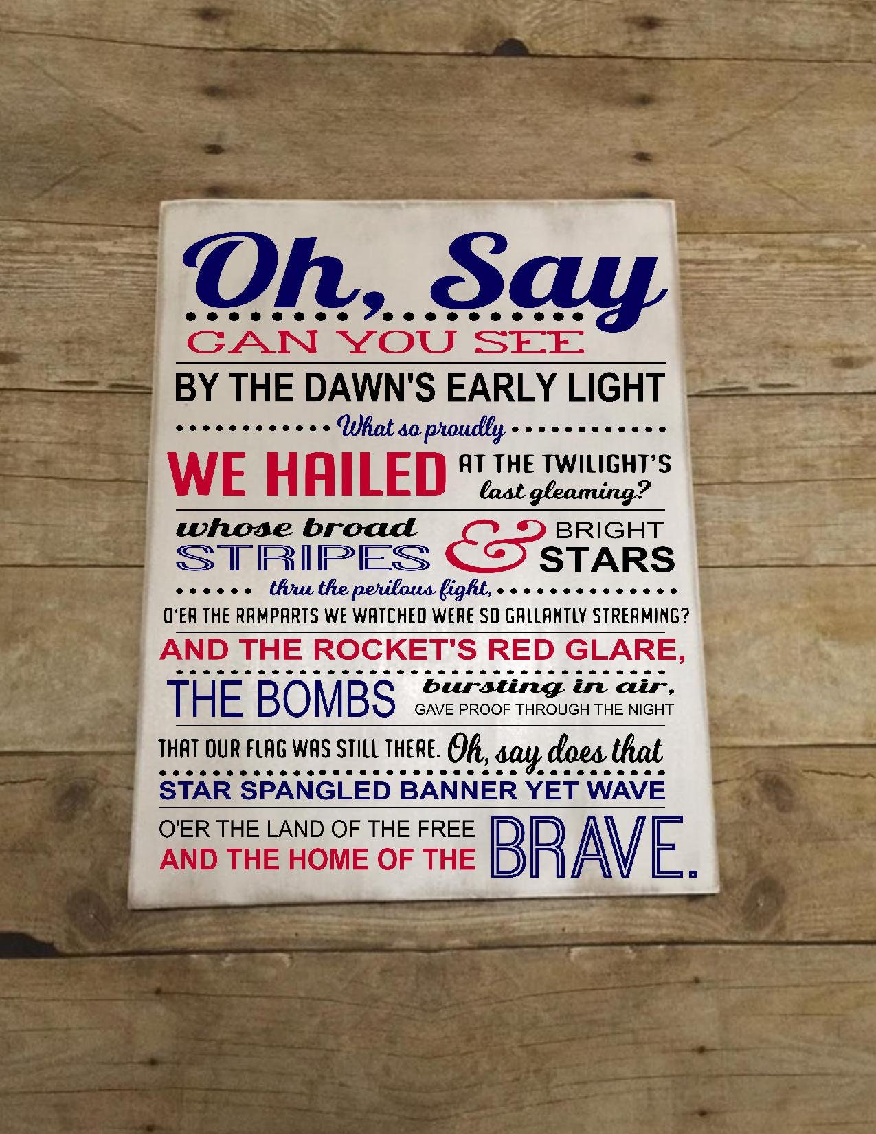 American Flag and Lyrics to Star Spangled Banner Poster for Sale