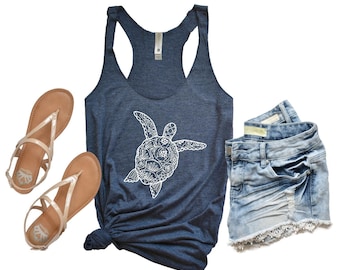 Sea Turtle Mandala womens tank top, sea turtle shirt, sea turtle