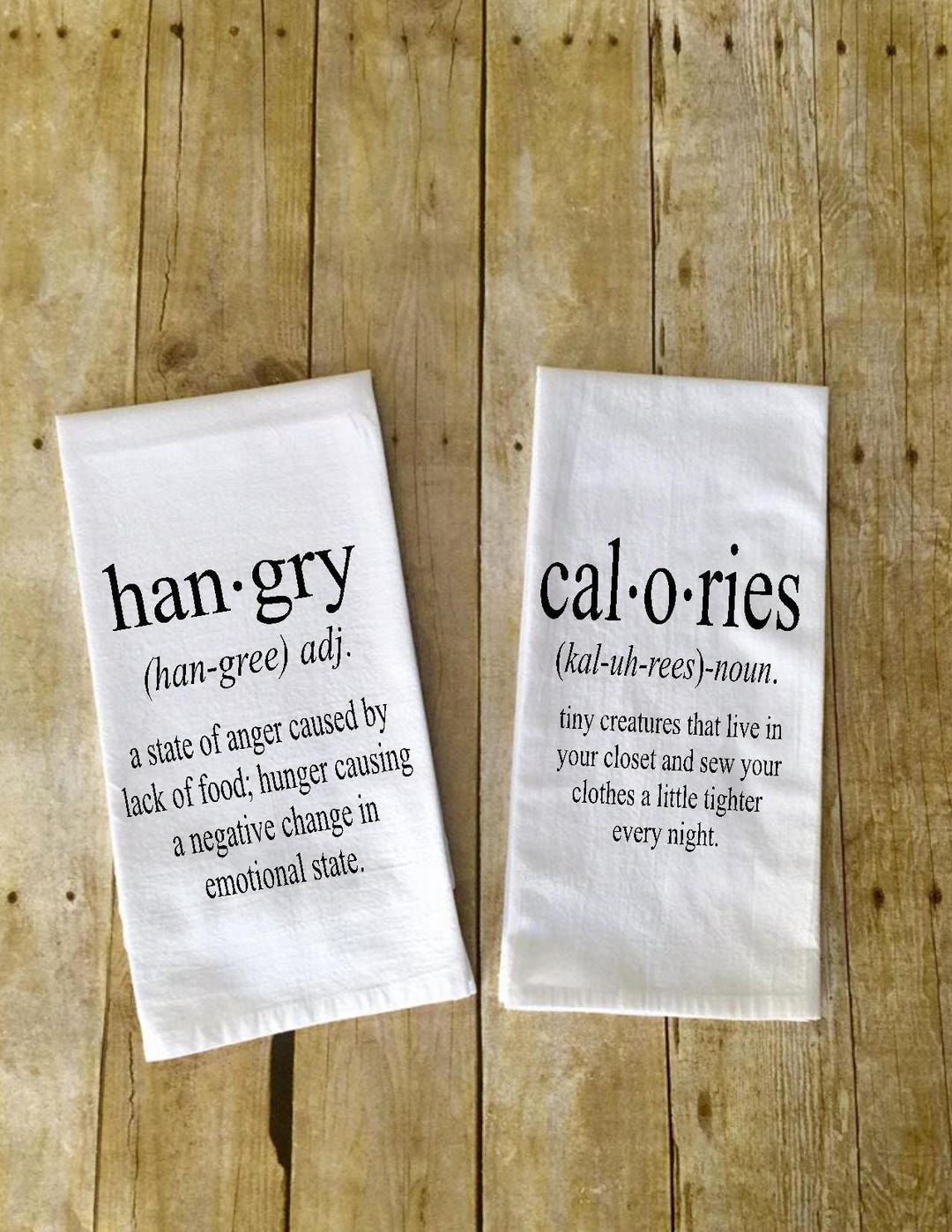SET of 2 Kitchen Towels Hangry Definition Calories Definition Etsy