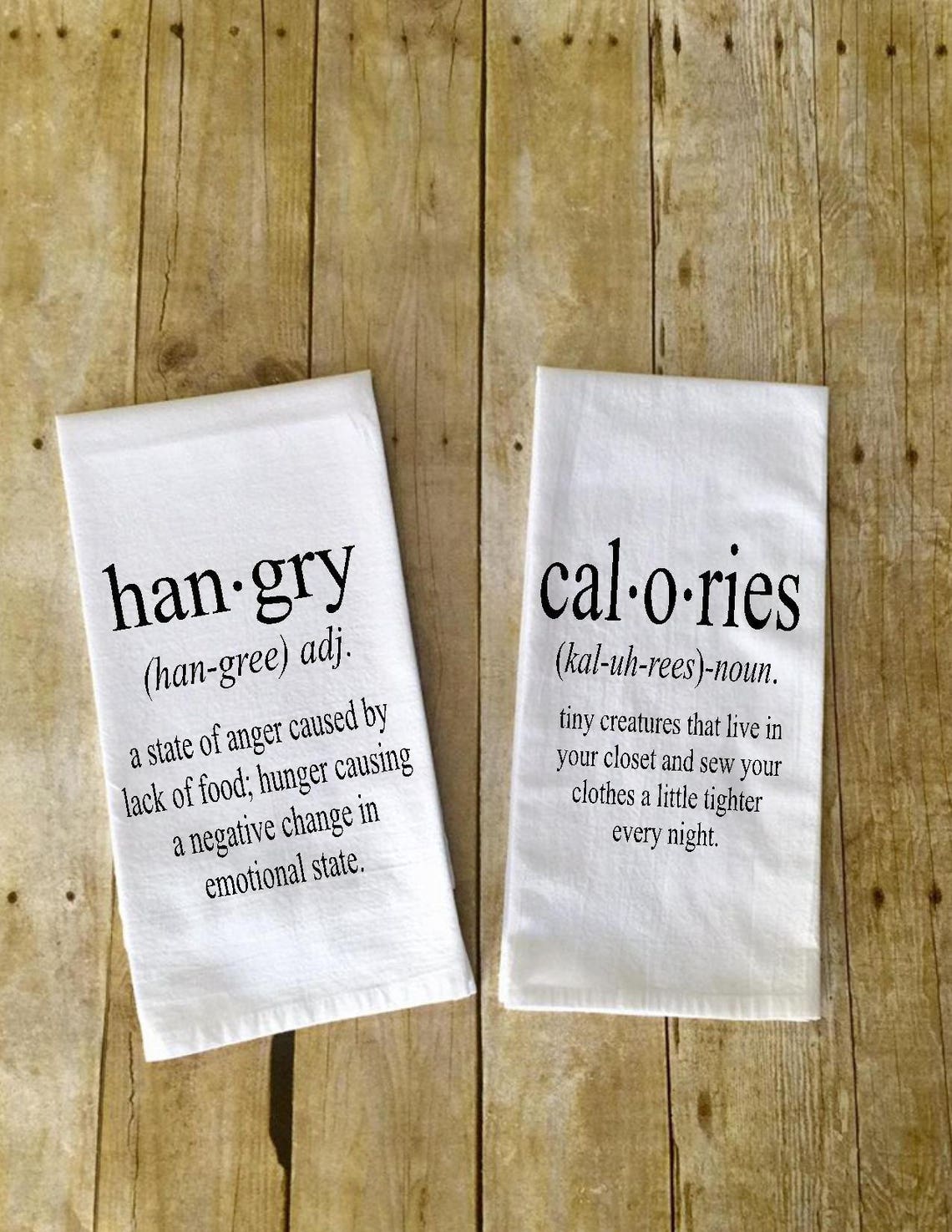 SET of 2 Kitchen Towels Hangry Definition Calories Definition Etsy