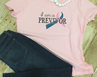 Previvor T-Shirt - I Am A Previvor - Cancer Ribbon