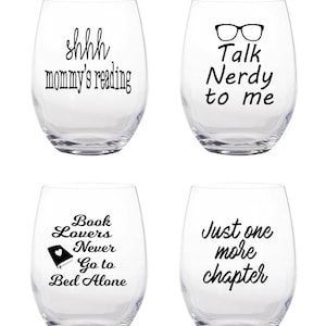 Book lover wine glasses. book quote wine glasses book club