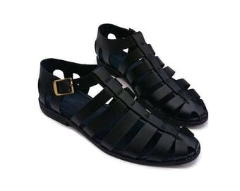 mens black fisherman sandals