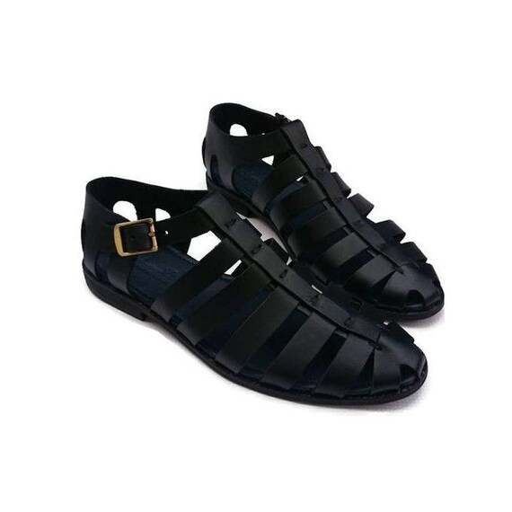 mens leather sandals black