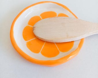 Löffel Ablage Orange - Handgemachte Löffel Ablage - Keramik Küche Accessoire - Obst Löffel Ablage