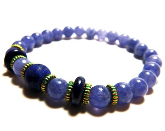 Royalblue color & Lapis Lazuli Stones BRACELET. Natural stones. Rows with elastic thread.