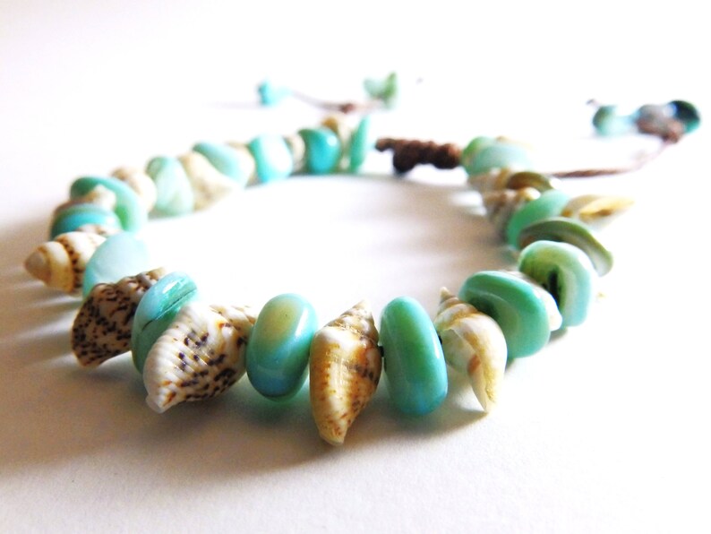 Natural Shell BOHO BRACELET. Natural Blue Crushed Seashells and Spiral ...