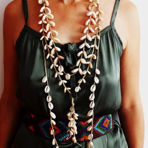 Long Cowrie shell necklace. Braided jute rope. image 4