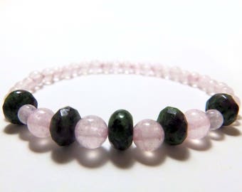 CHAKRA natural stones BRACELETS. Rose Quartz and Ruby Zoisite. Rows with elastic thread.