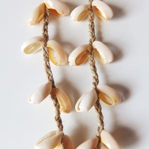 Long Cowrie shell necklace. Braided jute rope. image 7
