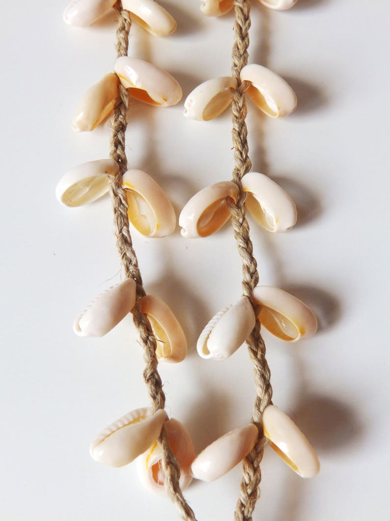 Long Cowrie shell necklace. Braided jute rope. image 7