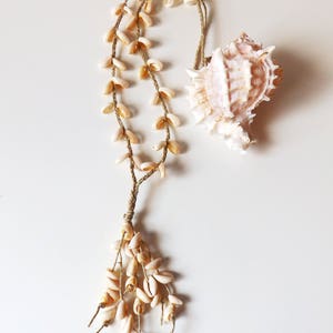 Long Cowrie shell necklace. Braided jute rope. image 2