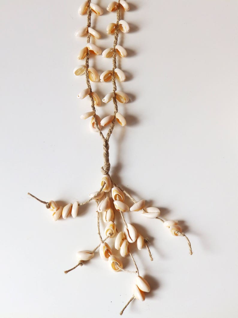 Long Cowrie shell necklace. Braided jute rope. image 5