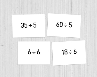 Division flash cards & charts, elementary math, Homeschool, Instant Download