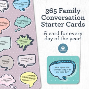 Kids Conversation Starters, Families Conversations Starter Cards Set, Funny Cards, table talk dinner party icebreaker game PRINTABLE digital