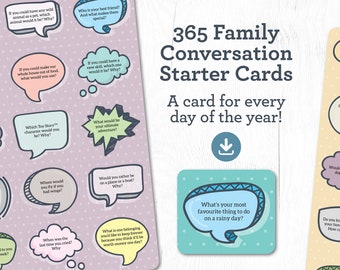 Kids Conversation Starters, Families Conversations Starter Cards Set, Funny Cards, table talk dinner party icebreaker game PRINTABLE digital