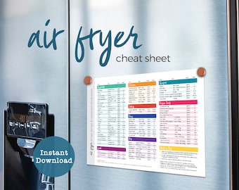 Air Fryer guide cheat sheet, cooking times & temperatures, great for meal prep, Airfryer digital printable. Instant Download PDF