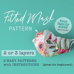 Fitted Face Mask sewing pattern PDF (2 or 3 layers), suitable for beginners PRINTABLE Adults, kids, teenager, teens