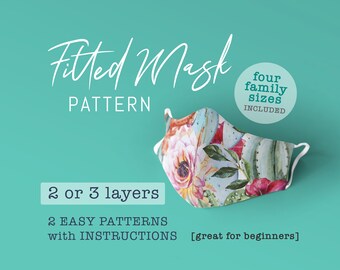 Fitted Face Mask sewing pattern PDF (2 or 3 layers), suitable for beginners PRINTABLE Adults, kids, teenager, teens