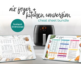 BUNDLE Air Fryer + Kitchen Conversion Chart, Temp & Measures kitchen Cheat Sheets printable Air Fryer guide meal prep. Instant Download
