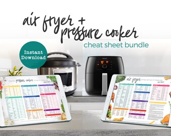 BUNDLE Air Fryer + Pressure Cooker cooking Times, Temp & Measures kitchen Cheat Sheets printable Air Fryer guide meal prep. Instant Download