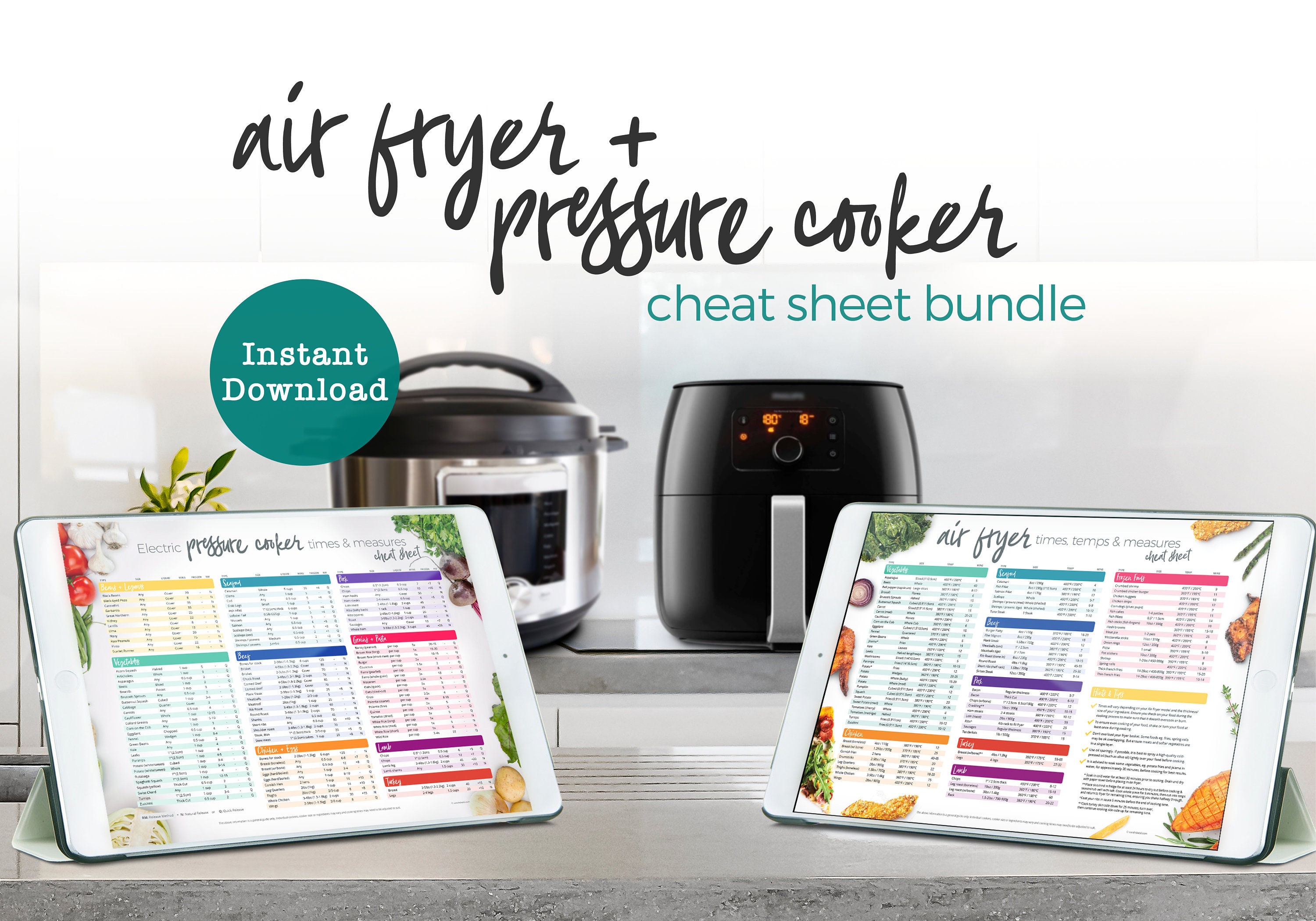 Lotteli Kitchen Air Fryer Magnetic Cheat Sheet Set, Air Fryer Accessories Cook Times, Airfryer Accessory Magnet Sheet Quick Reference Guide for