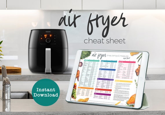 Air Fryer cooking Times, Temps & Measures kitchen Cheat Sheet printable Air Fryer guide. Instant Download