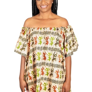 Beige - Off-the-shoulder African Dress
