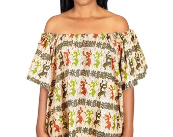 Beige - Off-the-shoulder African Dress