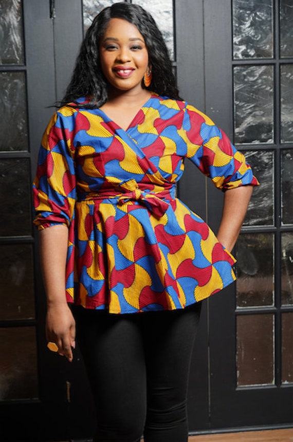 african print wrap top