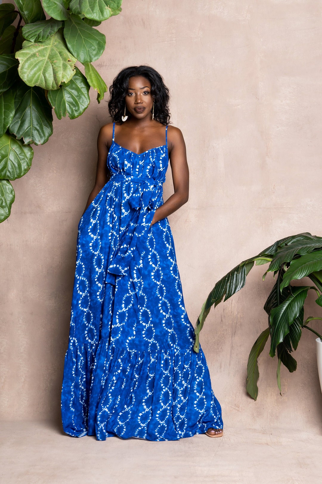 maxi dresses for women blue Breathable Cotton Maxi Dress- Women's Spring Summer Dresses- SugarLips Blue and White Maxi Dress Extra Large