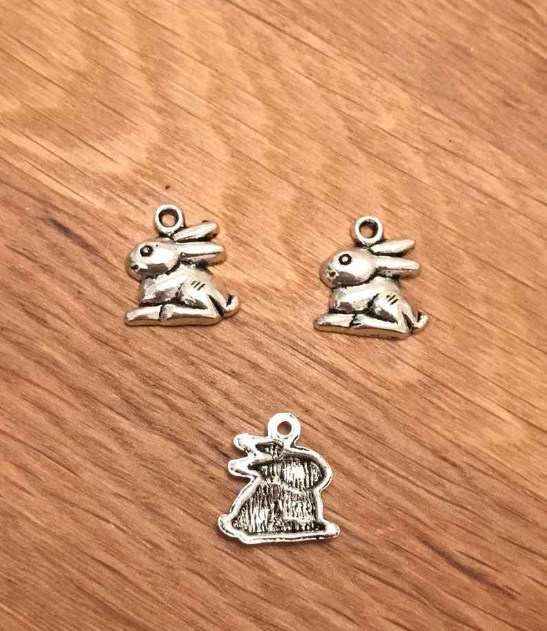10 Rabbit charms tibetan silver A250