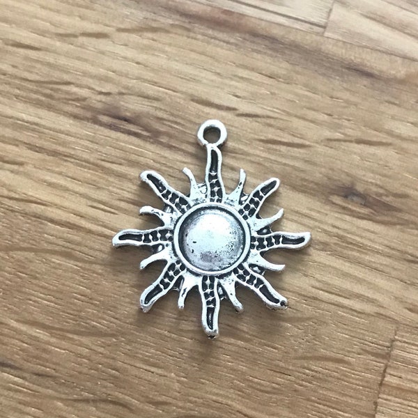 Carved Sun Silver Tone Charms