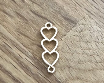 Triple Heart Gold Plated Connector Charms