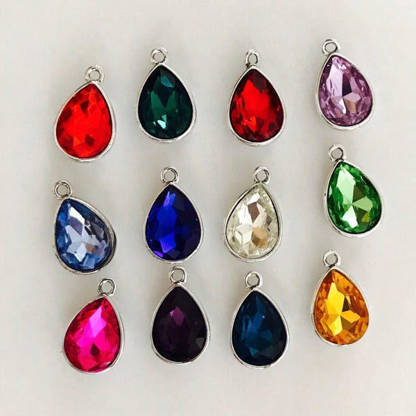 Birthstone charms / pendants with imitation glass coloured gemstones