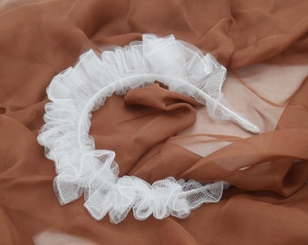 Bandeau scrunchie blanc, bandeau en tulle, bandeau ruched blanc