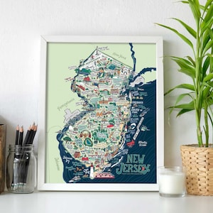 New Jersey Wall Art - New Jersey Map - New Jersey Art Print - 11x14 inches - New Jersey Gifts - New Jersey Print - Hand drawn NJ Poster