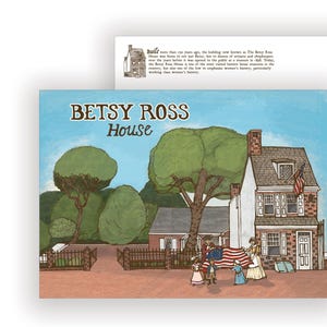Casa de Betsy Ross, Filadelfia, PA - Postal a color ilustrada de 5 x 7 pulgadas / Tarjeta de felicitación / Impresión artística - Dibujado a mano
