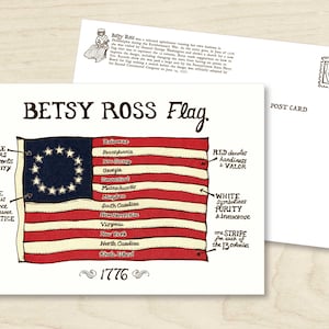Bandera de Betsy Ross, 1776 - Bandera estadounidense de 13 estrellas - Postal/impresión artística de 5 x 7 pulgadas