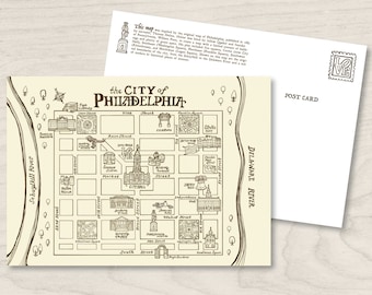Philadelphia Postcard - Philadelphia Map - 5x7 Philly Postcard - Center City Philadelphia Art - Pennsylvania Art Print - Philly Prints Gift