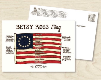 Bandera de Betsy Ross de 1776 - Bandera estadounidense de 13 estrellas - Postal/lámina artística de 5 x 7 pulgadas
