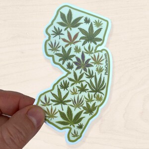 New Jersey Sticker - NJ Pot Leaf Water Bottle Sticker -  Cannabis Sticker - NJ Vinyl Decal - Weed Car Decal
