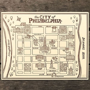 Carte de Philadelphie - art mural Philadelphie, carte du quartier vintage - impression typographique 30 x 35 cm - cadeau de pendaison de crémaillère