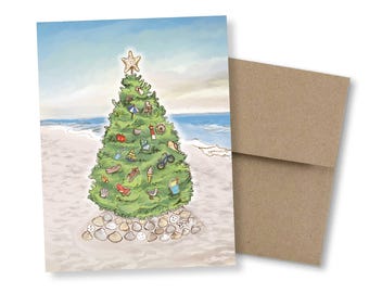 Árbol de Navidad en la playa - Tarjeta navideña de Jersey Shore - Juego de tarjetas navideñas - Tarjeta navideña de New Jersey Shore / Tarjeta navideña de Nueva Jersey