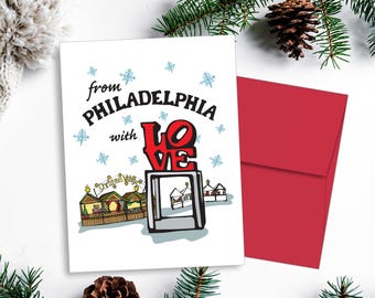 Desde Filadelfia con amor - Tarjeta navideña de Filadelfia - Love Park Christmas Village - Caja de tarjetas navideñas de Filadelfia