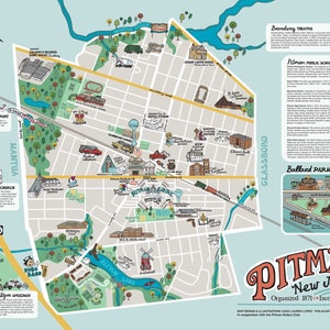 Kaart van Pitman NJ - New Jersey kaart kunst - Pitman Grove poster - Gloucester County, South Jersey illustratie