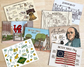Juego de postales de Filadelfia - Postales de Filadelfia - Postales de Filadelfia de 5x7 - Lámina artística de Filadelfia - Tarjetas de Filadelfia - Recuerdo de boda de Pensilvania
