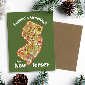 Tarjetas navideñas de Nueva Jersey - Juego de tarjetas navideñas de Nueva Jersey - Mapa de Nueva Jersey / Costa de Jersey / Regalo de Nueva Jersey / Tarjeta navideña divertida