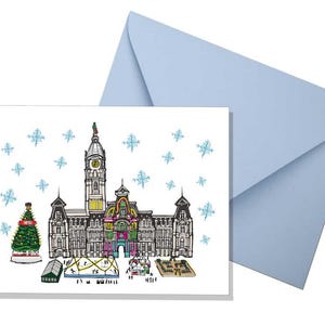 Tarjeta navideña de Filadelfia: horizonte de Filadelfia / Ayuntamiento - Tarjeta navideña de Filadelfia